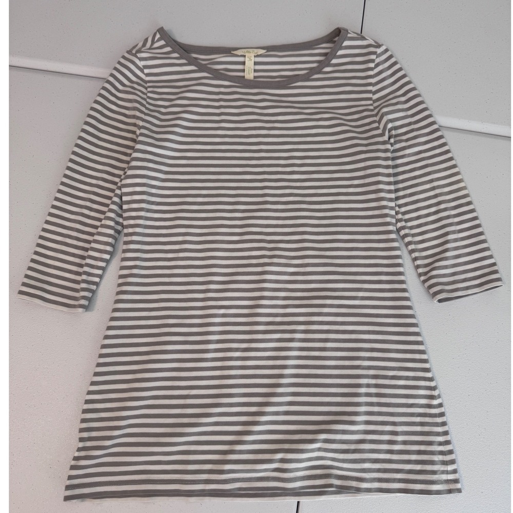 Matilda Jane Grey White Striped 3/4 Sleeve Scoop Neck Cotton Blend Top Size M ff